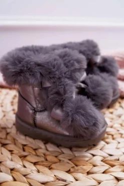 Discount Dziecięce Botki Młodzieżowe Ocieplane Ciemnoszare Śniegowce Roofy Dzieci Dziewczęce|Chłopięce