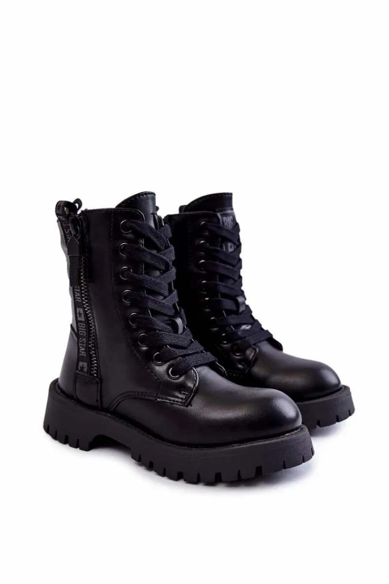 Outlet Dziecięce Botki Na Suwak Big Star KK374136 Czarne Dzieci Dziewczęce