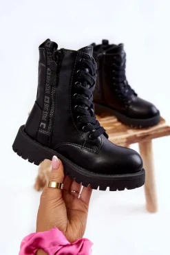 Outlet Dziecięce Botki Na Suwak Big Star KK374136 Czarne Dzieci Dziewczęce