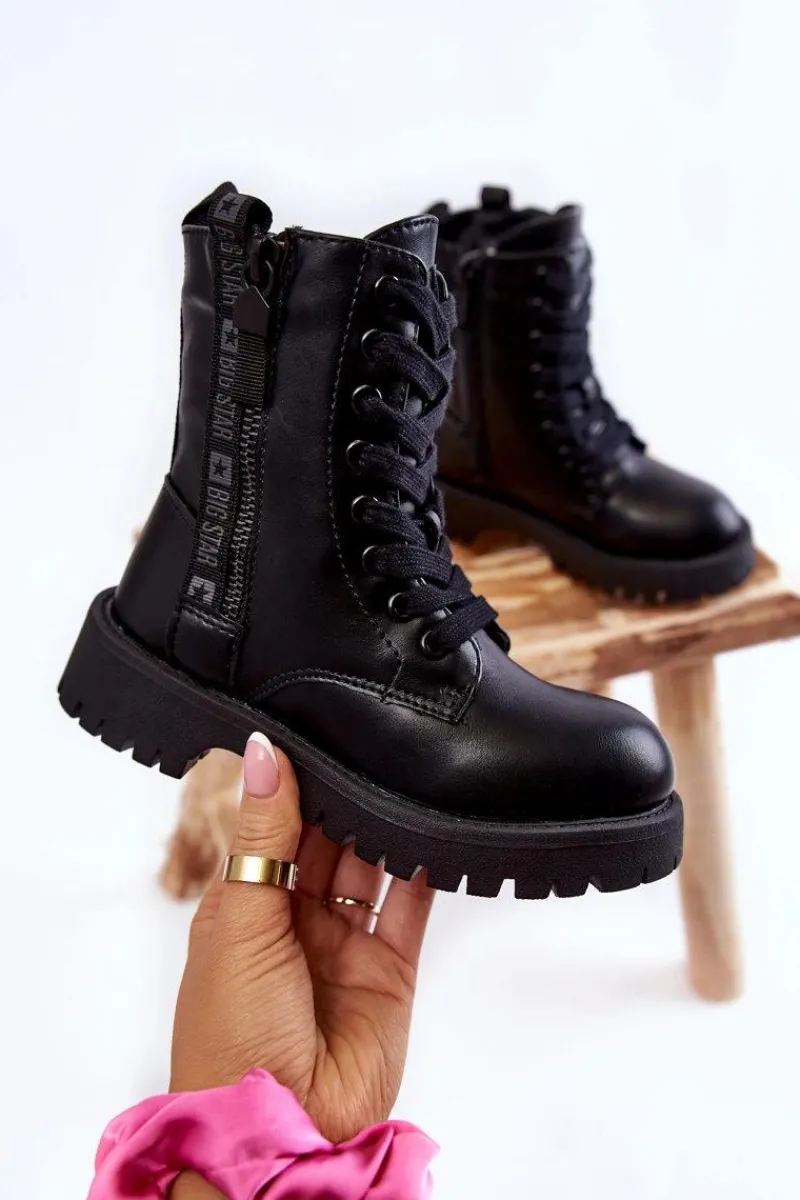 Outlet Dziecięce Botki Na Suwak Big Star KK374136 Czarne Dzieci Dziewczęce