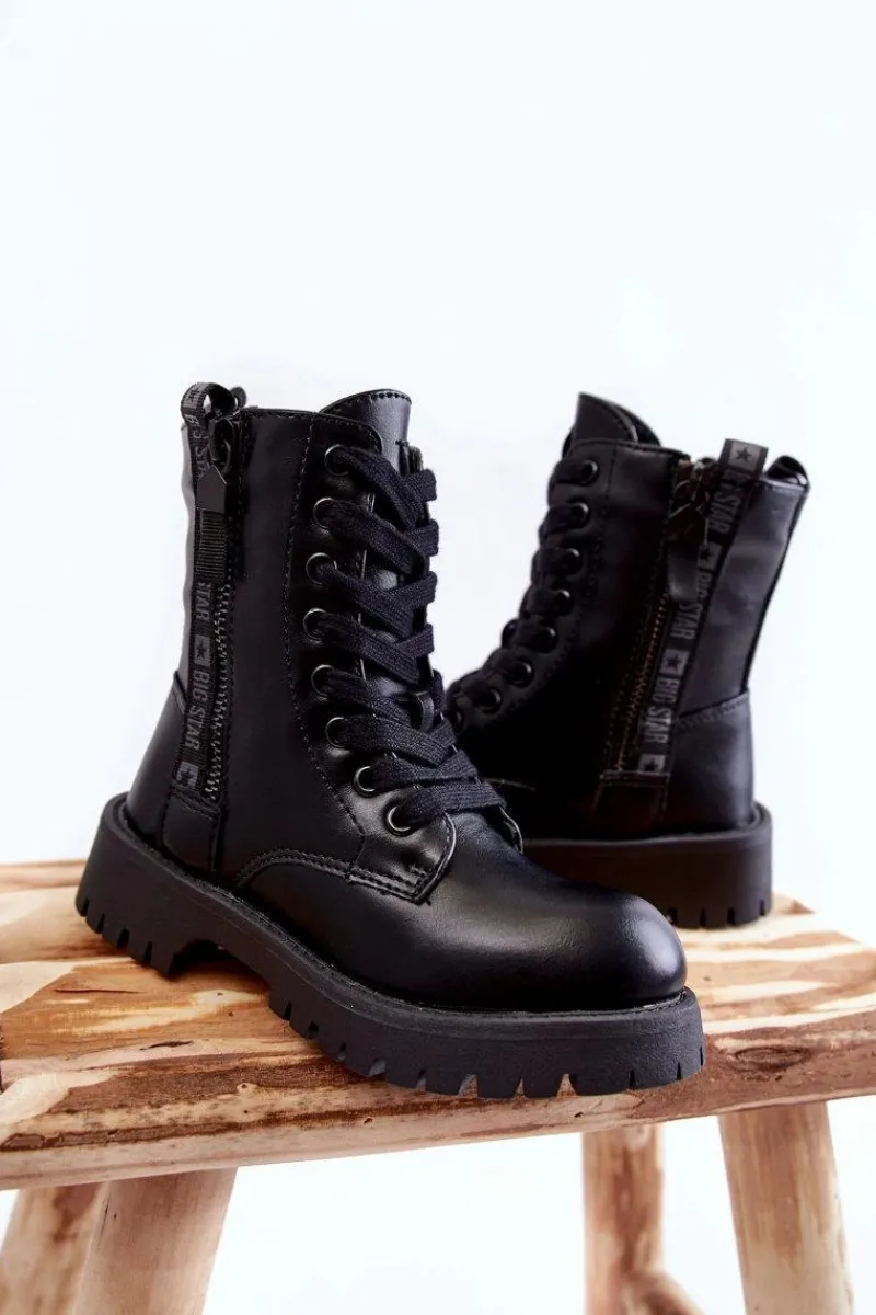 Outlet Dziecięce Botki Na Suwak Big Star KK374136 Czarne Dzieci Dziewczęce