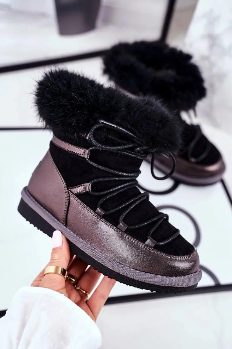 Sale Dziecięce Botki Śniegowce Big Star Czarne GG374083 Dzieci Dziewczęce