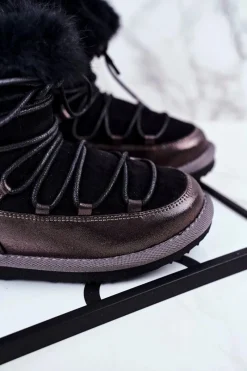 Sale Dziecięce Botki Śniegowce Big Star Czarne GG374083 Dzieci Dziewczęce