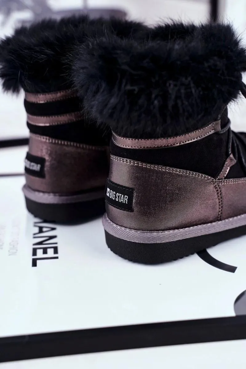 Sale Dziecięce Botki Śniegowce Big Star Czarne GG374083 Dzieci Dziewczęce