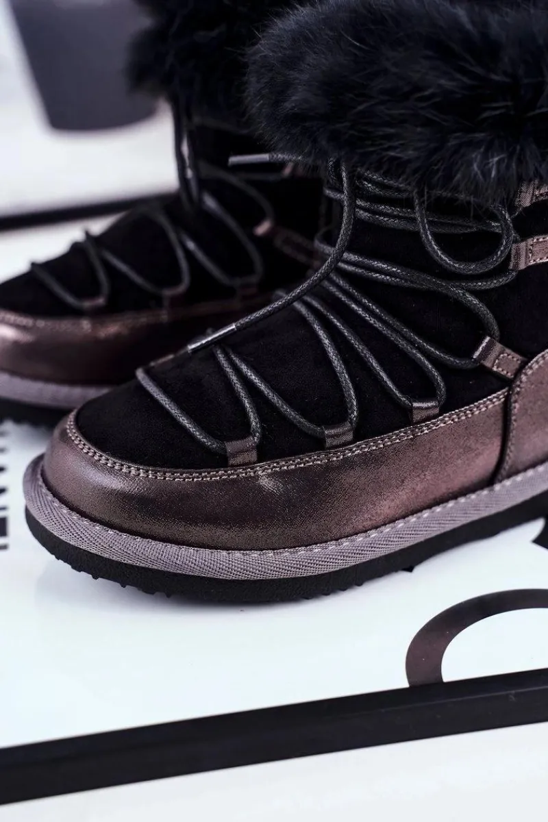 Sale Dziecięce Botki Śniegowce Big Star Czarne GG374083 Dzieci Dziewczęce