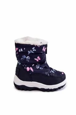 Dziecięce Botki Śniegowce Na Suwak Big Star KK374236 Granatowe Dzieci Dziewczęce|Dziewczęce