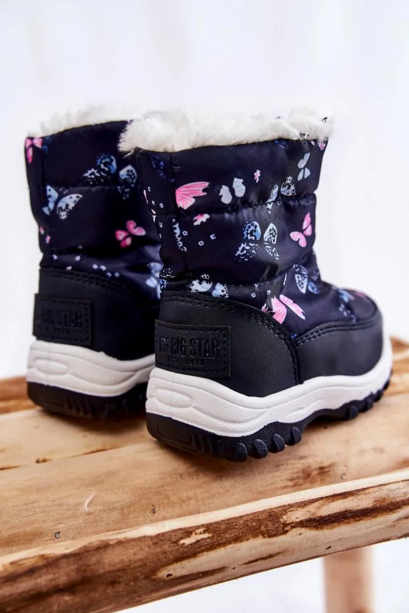 Dziecięce Botki Śniegowce Na Suwak Big Star KK374236 Granatowe Dzieci Dziewczęce|Dziewczęce