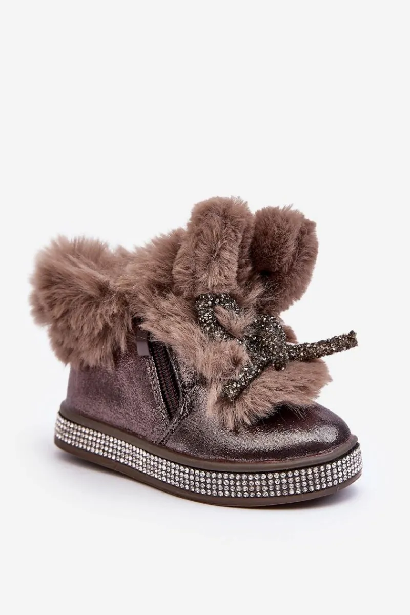 Boto Dziecięce Botki Śniegowce Na Suwak Z Futerkiem Brązowe Hanija