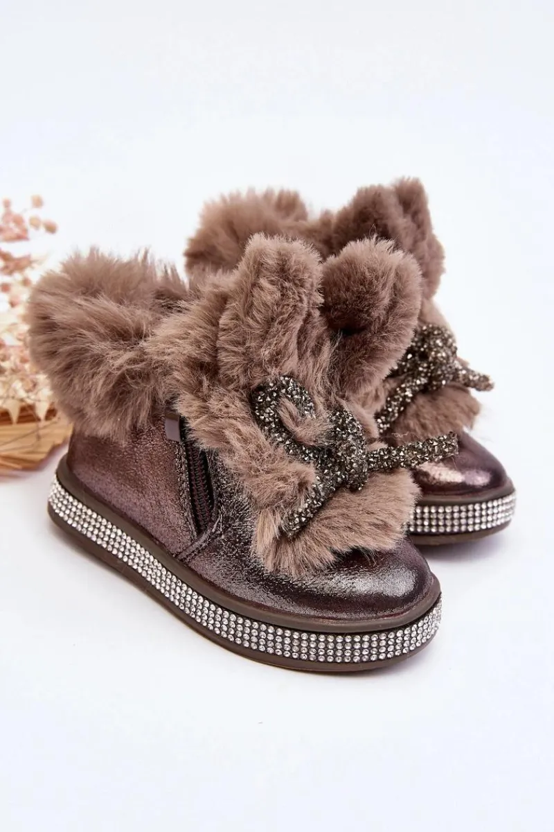 Boto Dziecięce Botki Śniegowce Na Suwak Z Futerkiem Brązowe Hanija