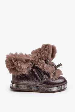 Boto Dziecięce Botki Śniegowce Na Suwak Z Futerkiem Brązowe Hanija