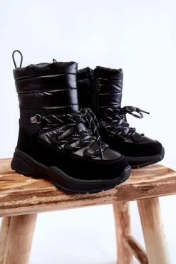 Online Dziecięce Botki Śniegowce Ocieplane Na Suwak Czarne Leena Dzieci Dziewczęce|Dziewczęce