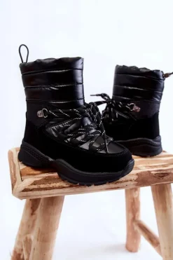 Online Dziecięce Botki Śniegowce Ocieplane Na Suwak Czarne Leena Dzieci Dziewczęce|Dziewczęce