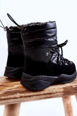 Online Dziecięce Botki Śniegowce Ocieplane Na Suwak Czarne Leena Dzieci Dziewczęce|Dziewczęce
