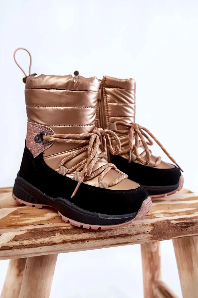 Dziewczęce|Dziewczęce>Evento Dziecięce Botki Śniegowce Ocieplane Na Suwak Złote Leena