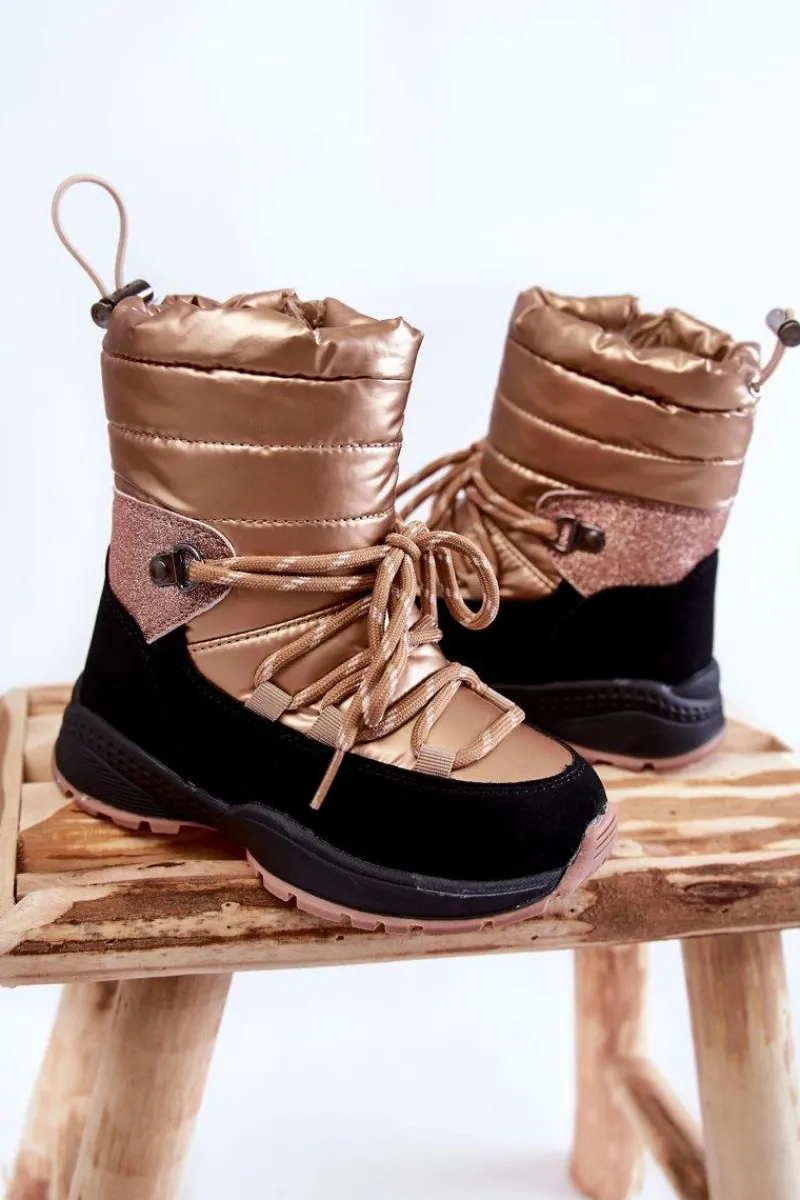 Dziewczęce|Dziewczęce>Evento Dziecięce Botki Śniegowce Ocieplane Na Suwak Złote Leena
