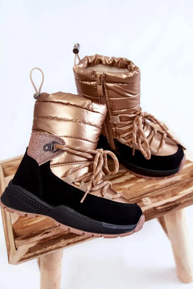 Dziewczęce|Dziewczęce>Evento Dziecięce Botki Śniegowce Ocieplane Na Suwak Złote Leena