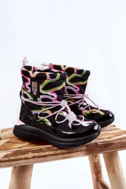 Best Big Star Shoes Dziecięce Botki Śniegowce W Print Big Star KK374099 Czarno-Różowe