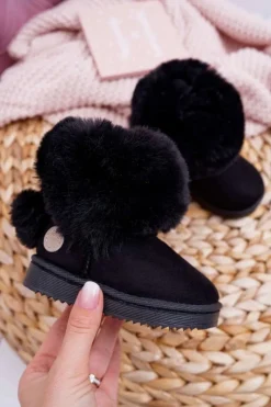 Hot Boto Dziecięce Botki Śniegowce z Futerkiem Czarne Kiks