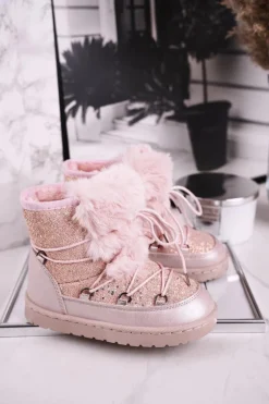 Sale Boto Dziecięce Botki Śniegowce Z Futerkiem Jasny Róż Minnie Mouse