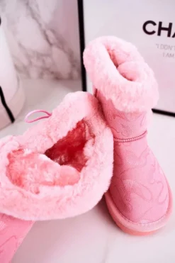 Sale Boto Dziecięce Botki Śniegowce Z Futerkiem I Guzikiem Różowe Kawai