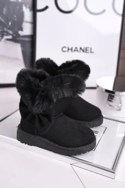 Online Boto Dziecięce botki śniegowce z futerkiem kokardką czarne Vella