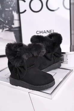 Online Boto Dziecięce botki śniegowce z futerkiem kokardką czarne Vella