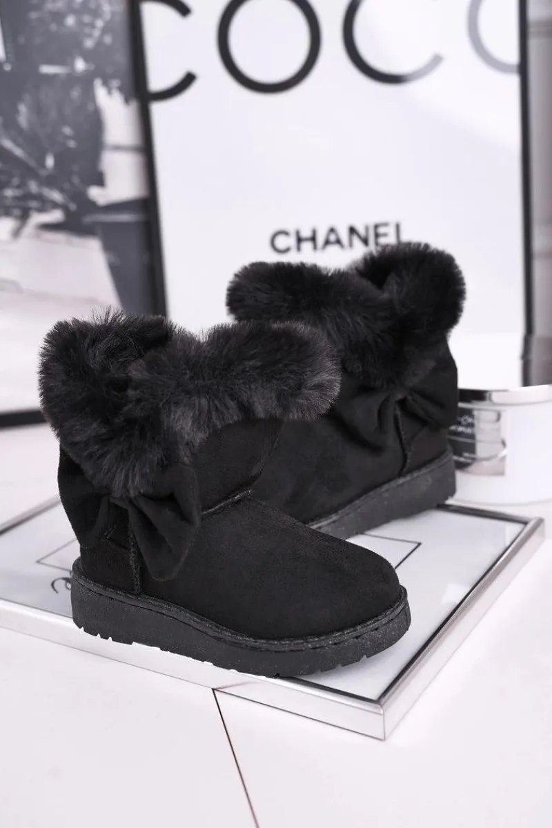 Online Boto Dziecięce botki śniegowce z futerkiem kokardką czarne Vella