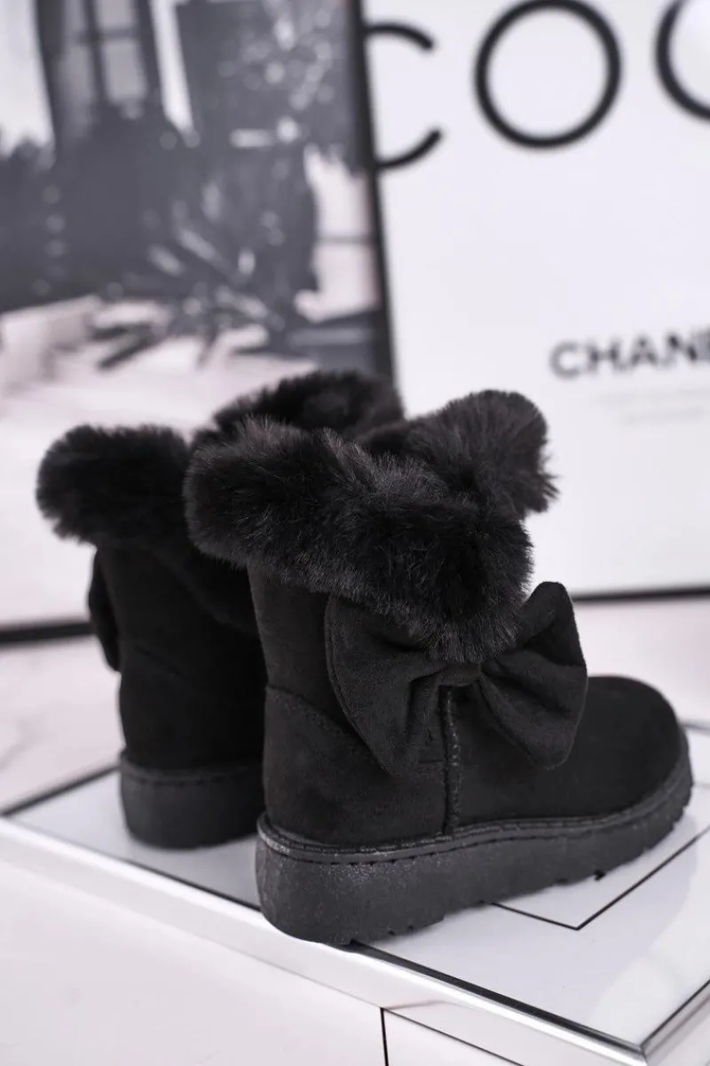 Online Boto Dziecięce botki śniegowce z futerkiem kokardką czarne Vella