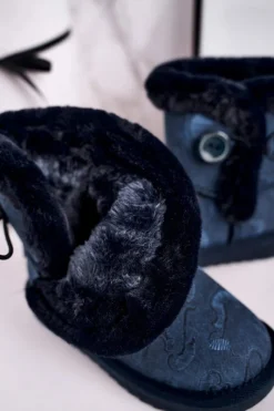 Sale Boto Dziecięce Botki Śniegowce Z Futerkiem I Guzikiem Granatowe Kawai