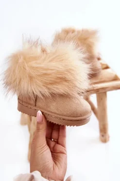 Boto Dziecięce Botki Śniegowce Z Futerkiem Beżowe Ariana Beżowy