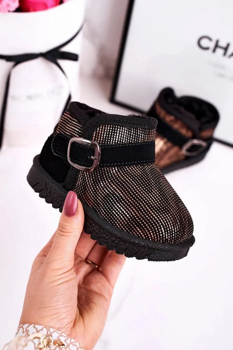 Best Dziecięce Botki Śniegowce Z Futerkiem Złoto Czarne Dreamy Dzieci Dziewczęce