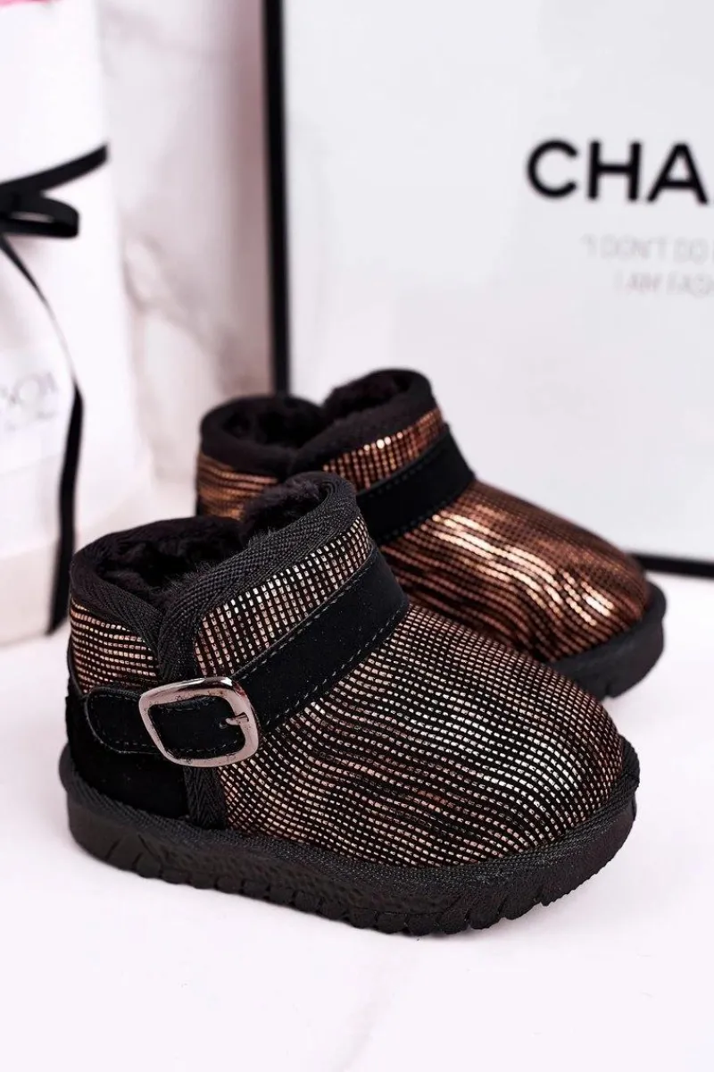 Best Dziecięce Botki Śniegowce Z Futerkiem Złoto Czarne Dreamy Dzieci Dziewczęce