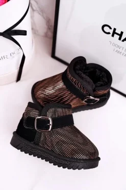 Best Dziecięce Botki Śniegowce Z Futerkiem Złoto Czarne Dreamy Dzieci Dziewczęce