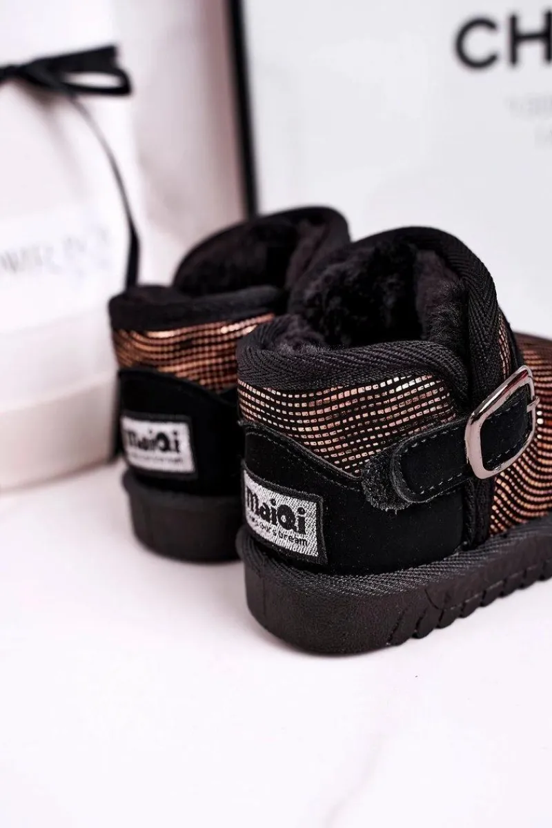 Best Dziecięce Botki Śniegowce Z Futerkiem Złoto Czarne Dreamy Dzieci Dziewczęce