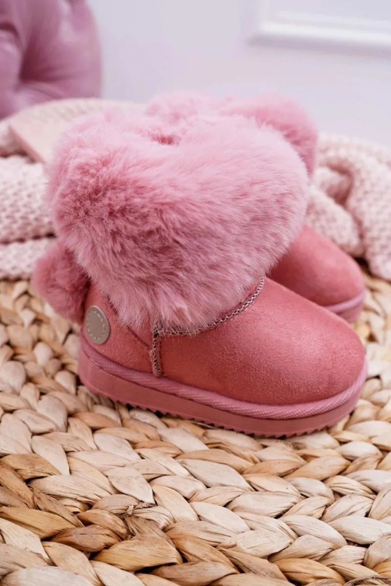 Clearance Dziecięce Botki Śniegowce z Futerkiem Różowe Kiks Dzieci Dziewczęce