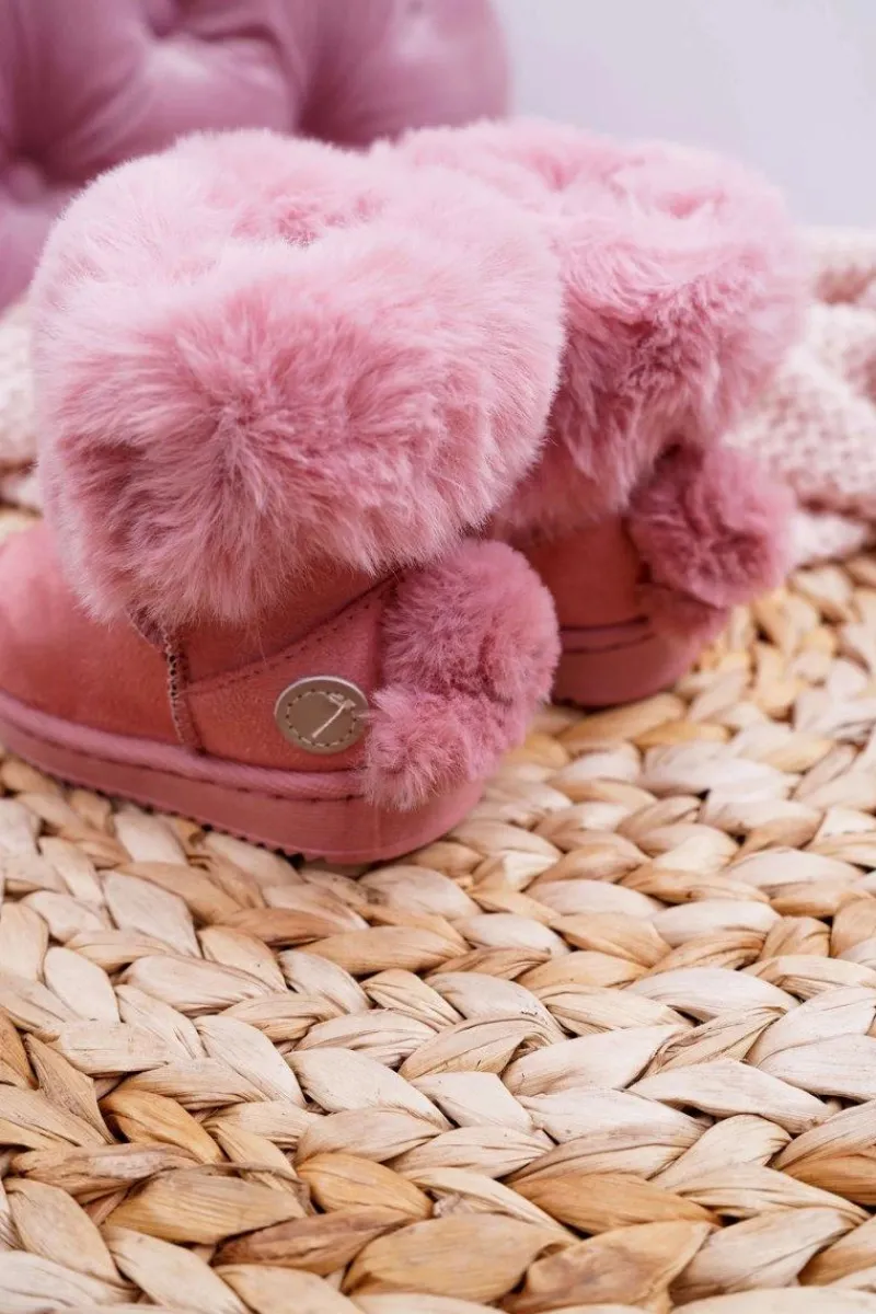 Clearance Dziecięce Botki Śniegowce z Futerkiem Różowe Kiks Dzieci Dziewczęce