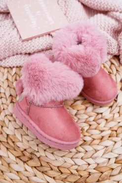 Clearance Dziecięce Botki Śniegowce z Futerkiem Różowe Kiks Dzieci Dziewczęce