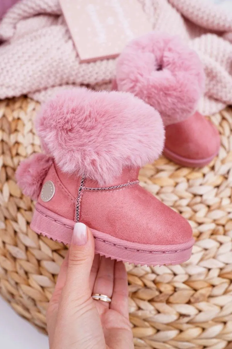 Clearance Dziecięce Botki Śniegowce z Futerkiem Różowe Kiks Dzieci Dziewczęce