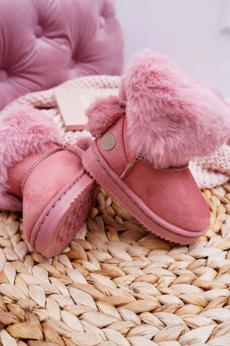 Clearance Dziecięce Botki Śniegowce z Futerkiem Różowe Kiks Dzieci Dziewczęce