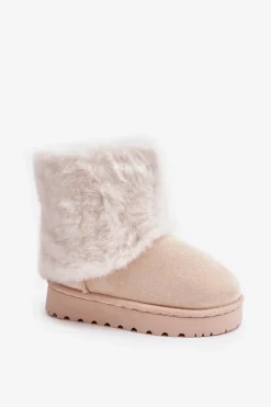 Dziewczęce|Dziewczęce>Boto Dziecięce Botki Śniegowce Z Futerkiem Jasnobeżowe Crisie Beżowy