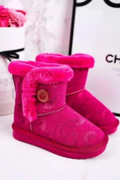 New Dziecięce Botki Śniegowce Z Futerkiem I Guzikiem Fuksja Kawai Dzieci Dziewczęce