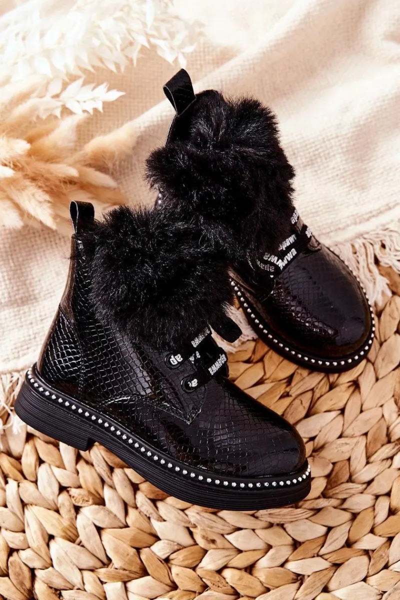 Dziewczęce>Boto Dziecięce Botki Ocieplane Z Futerkiem Czarne Rosea