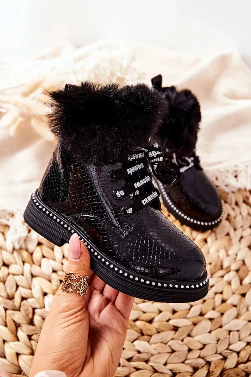 Dziewczęce>Boto Dziecięce Botki Ocieplane Z Futerkiem Czarne Rosea