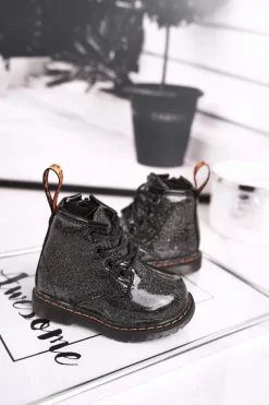 Discount Boto Dziecięce Botki Ocieplane z Suwakiem Lakierowane Brokat Czarne Mistor