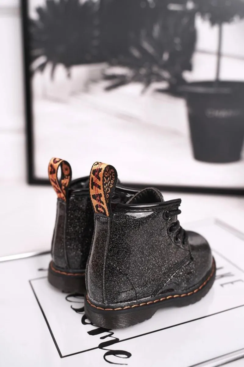 Discount Boto Dziecięce Botki Ocieplane z Suwakiem Lakierowane Brokat Czarne Mistor