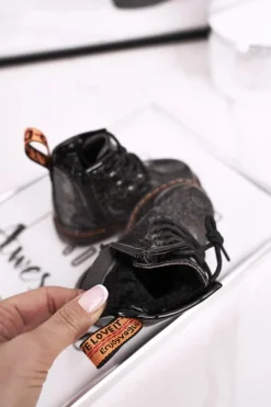 Discount Boto Dziecięce Botki Ocieplane z Suwakiem Lakierowane Brokat Czarne Mistor