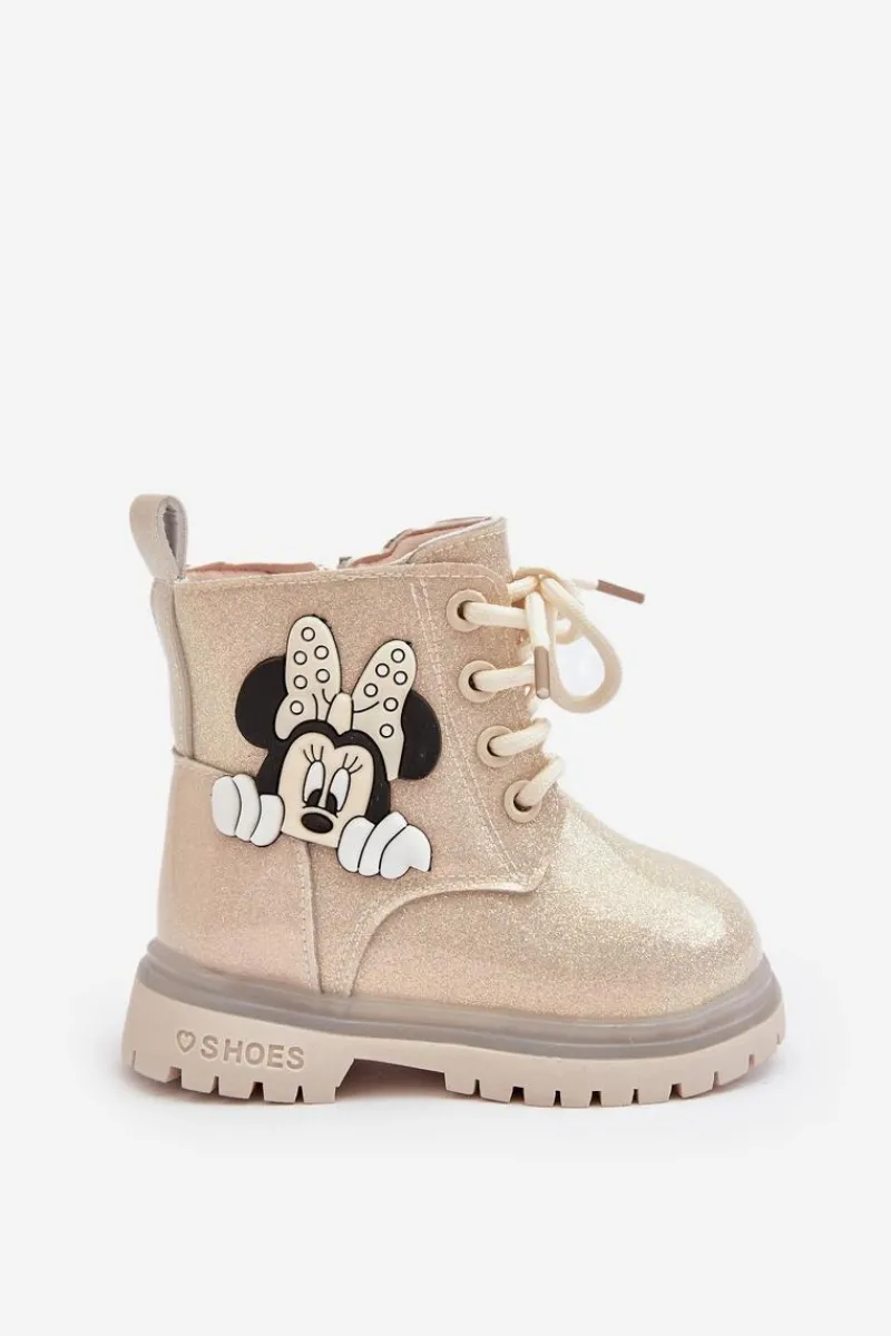 Dziewczęce>Boto Dziecięce Botki Ocieplane Myszka Minnie Beżowe Tarmi