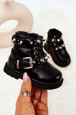 Online Dziecięce Botki Ocieplane Futerkiem Czarne Flossie Dzieci Dziewczęce