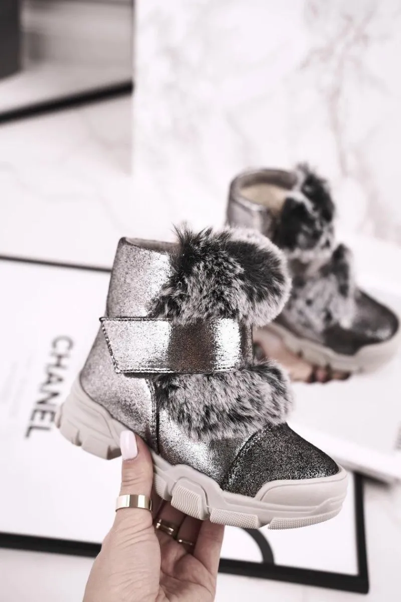 Online Boto Dziecięce Botki Ocieplane Rzepy Futerko Szare Husar