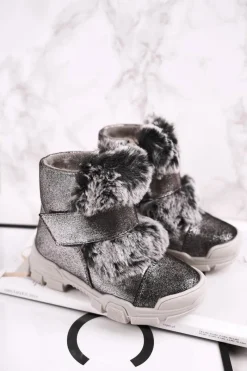 Online Boto Dziecięce Botki Ocieplane Rzepy Futerko Szare Husar